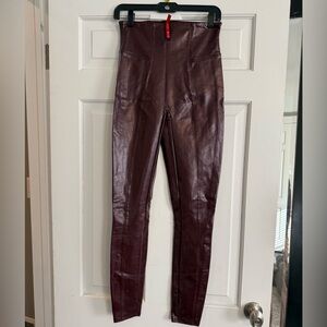 Spanx Burgundy Vinyl High Waisted Pants Sz Medium Tall Excellent